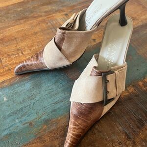 Funky Italian Leather Kitten Heel Leather Shoes. VERY UNIQUE. Size 37 (6)